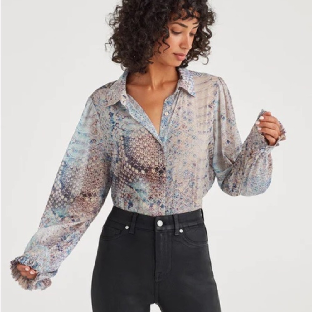 7 FOR ALL MANKIND RUFFLE CUFF BLOUSE - Picture 2 of 3